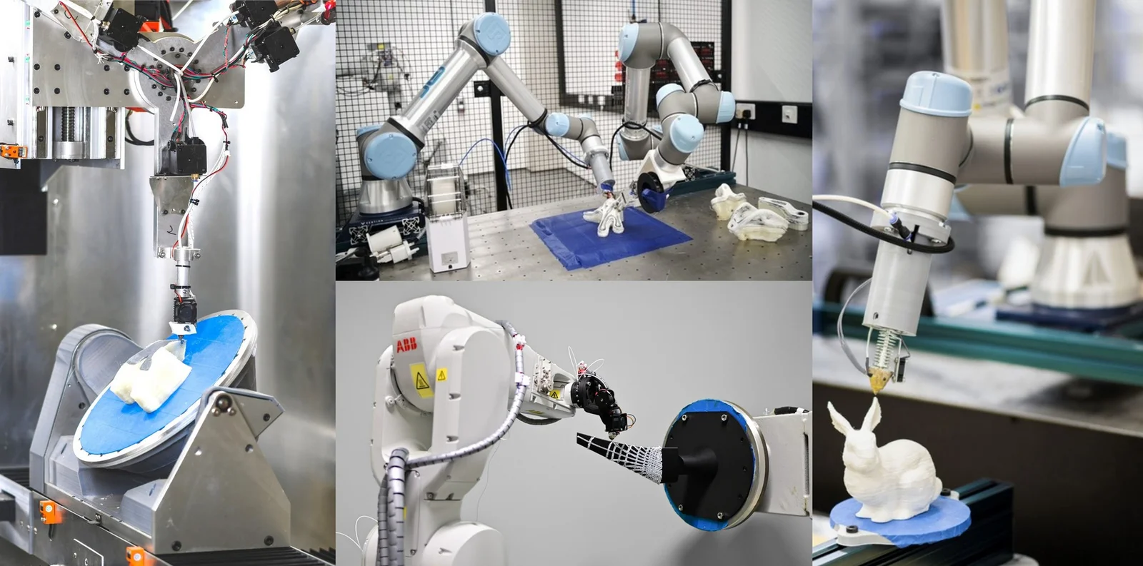 Multi-axis and cooperative robot-assisted fabrication systems